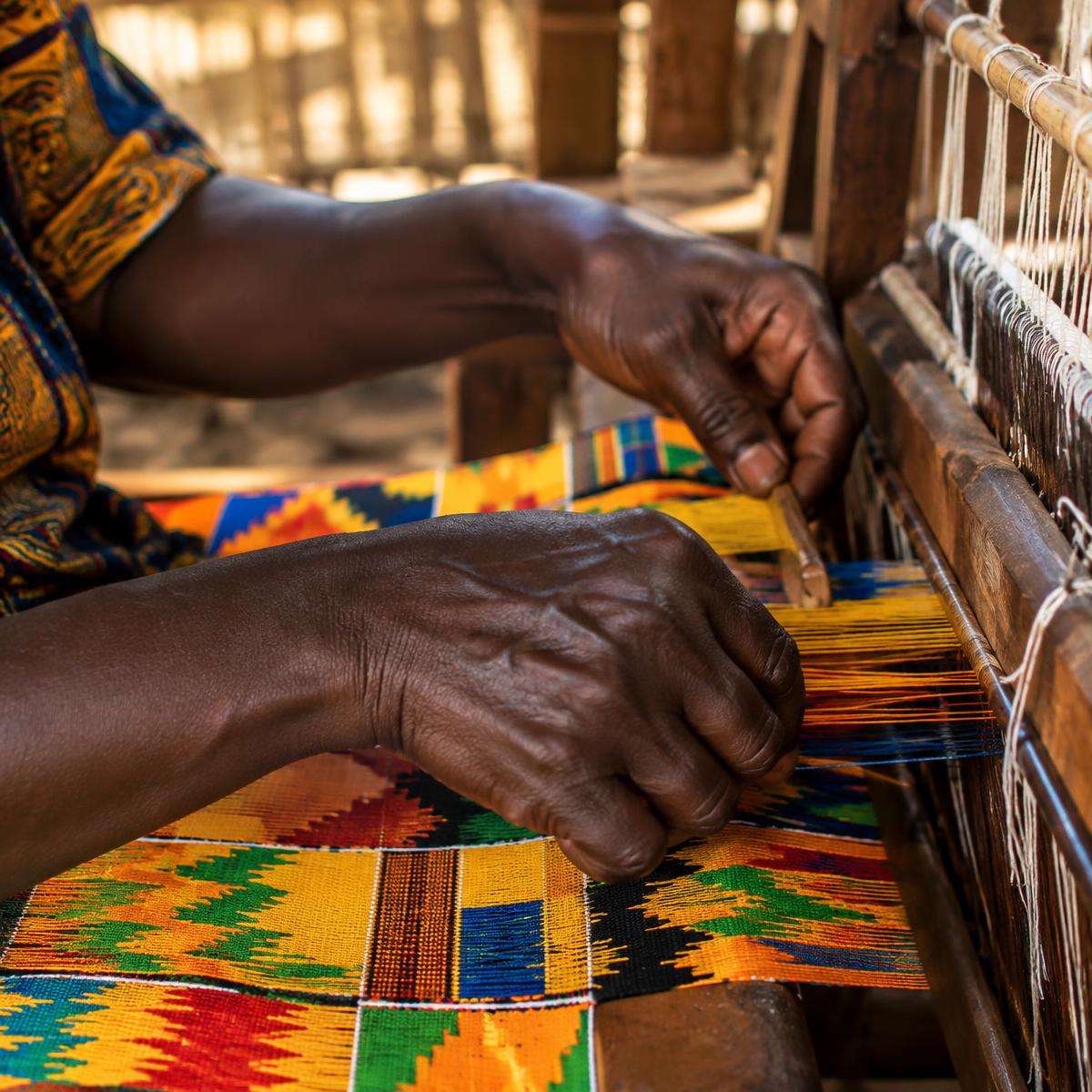 Mains d'artisan travaillant un tissu